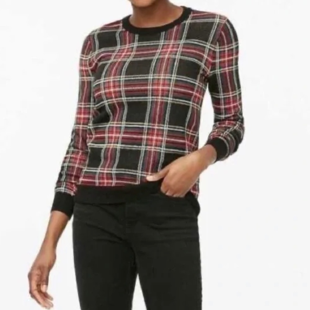 J. Crew Plaid Crew Neck Sweater - Red and Black